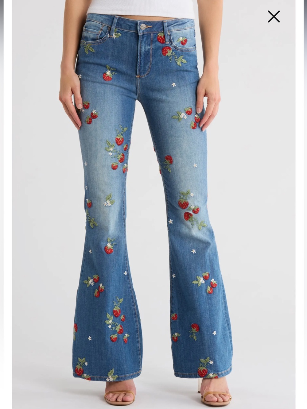 Driftwood Fiora Strawberry Fields Farrah Style Embroidered Flare Jeans NWT 8